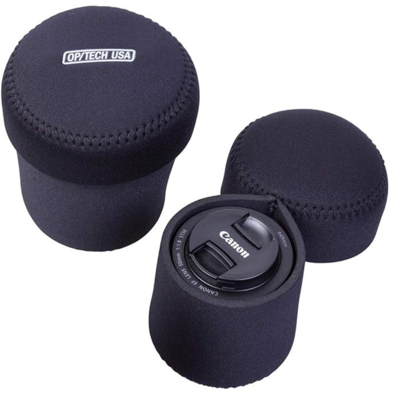 OP/TECH USA Fold-Over Neoprene Lens Pouch â€“ Camera Lens Case for safe Lens Cover storage, Great for Photography & outdoor shoot, Keeps your Lens secure with No-Lose Lid-356 (Black) - Made in USA - Image 2
